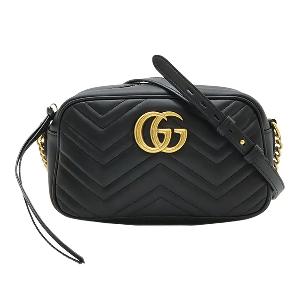 Gucci Small GG Marmont Matelasse Calfskin Crossbody Black Leather Very good - Front View