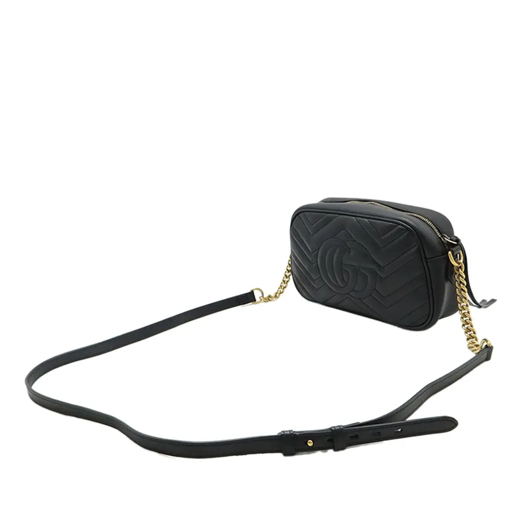 Gucci Small GG Marmont Matelasse Calfskin Crossbody Black Leather Very good - Back View