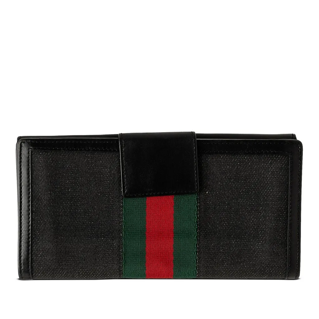 Gucci Canvas and Leather Web Continental Wallet Black Very good - Front View