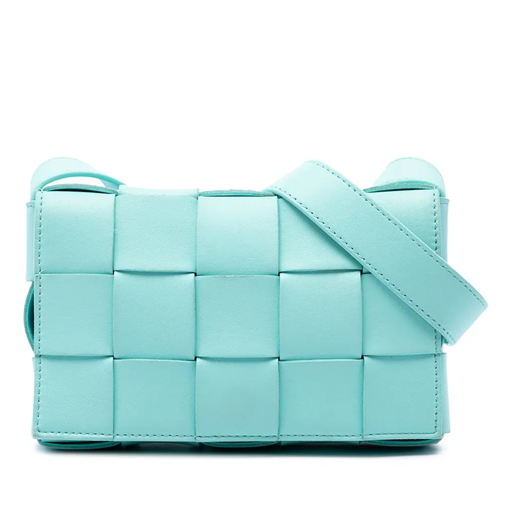 Bottega Veneta Nappa Intrecciato Cassette Crossbody Blue Leather Very good - Front View