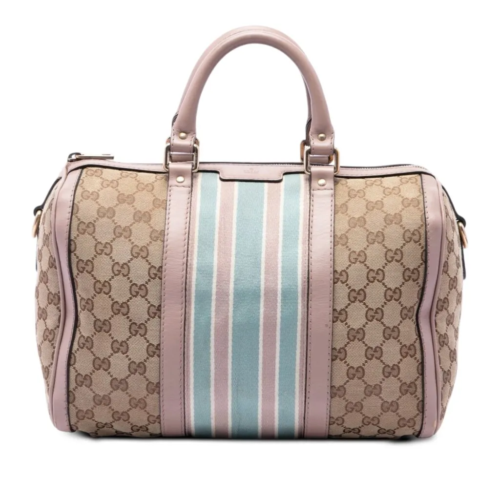 Gucci Medium GG Canvas Web Joy Boston Bag Beige Canvas Good - Front View