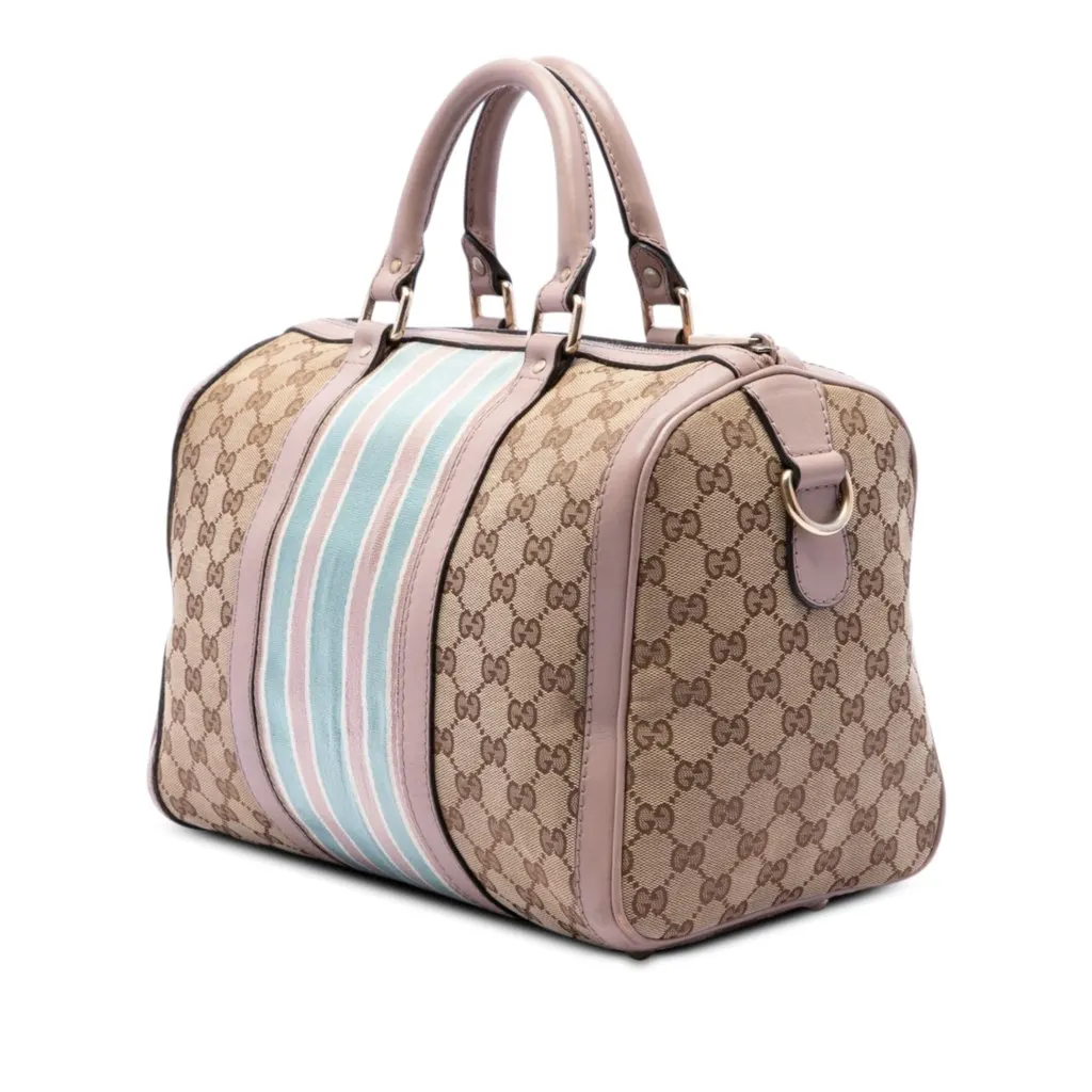 Gucci Medium GG Canvas Web Joy Boston Bag Beige Canvas Good - Back View