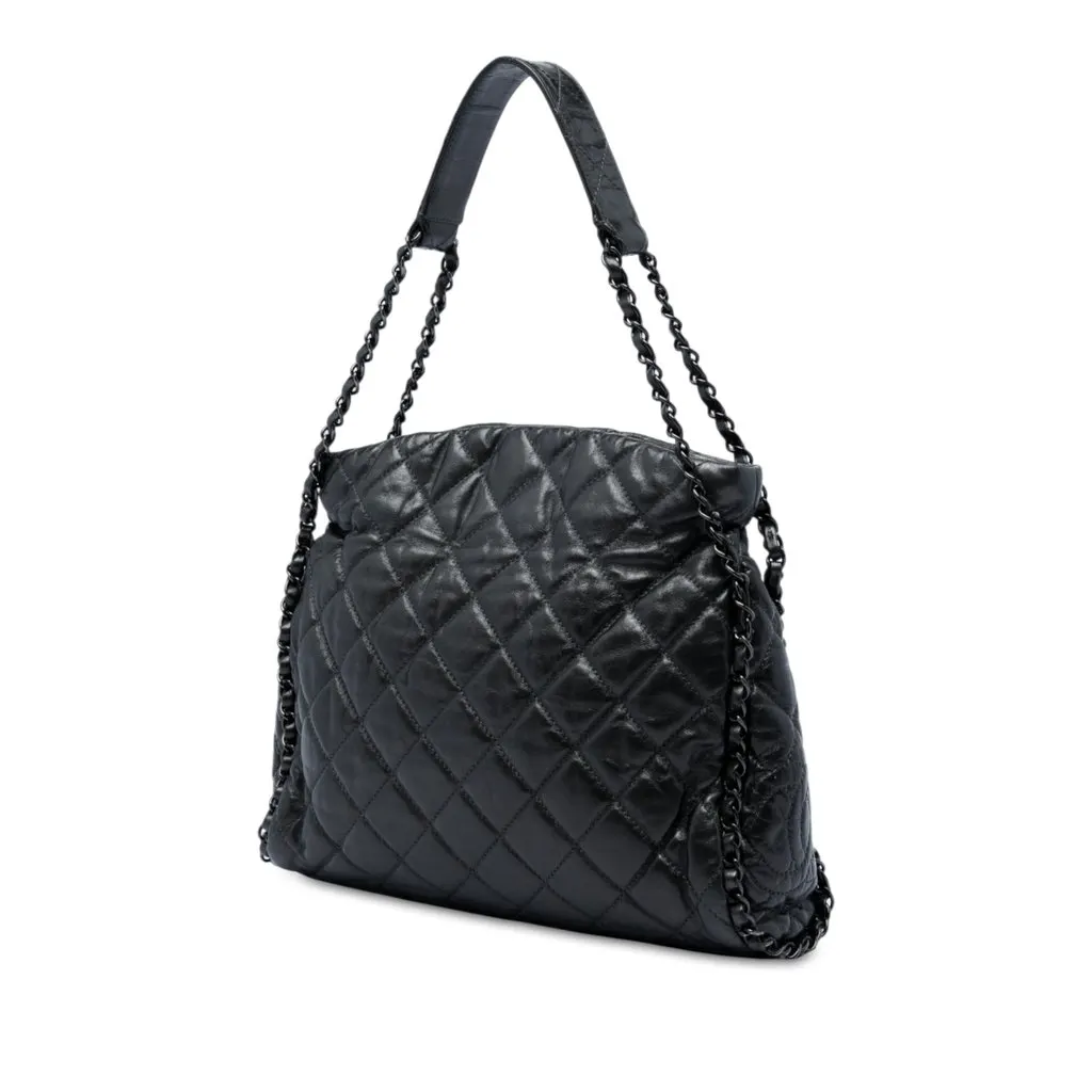 Chanel Medium Quilted Calfskin Chain Me Hobo Black Leather Very good - Back View