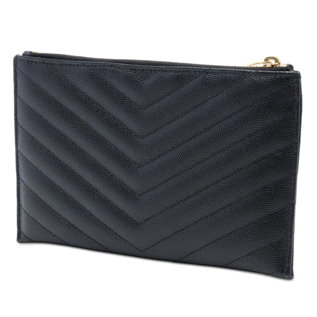 Saint Laurent Chevron Grain De Poudre Monogram Bill Pouch Black Leather Very good - Back View