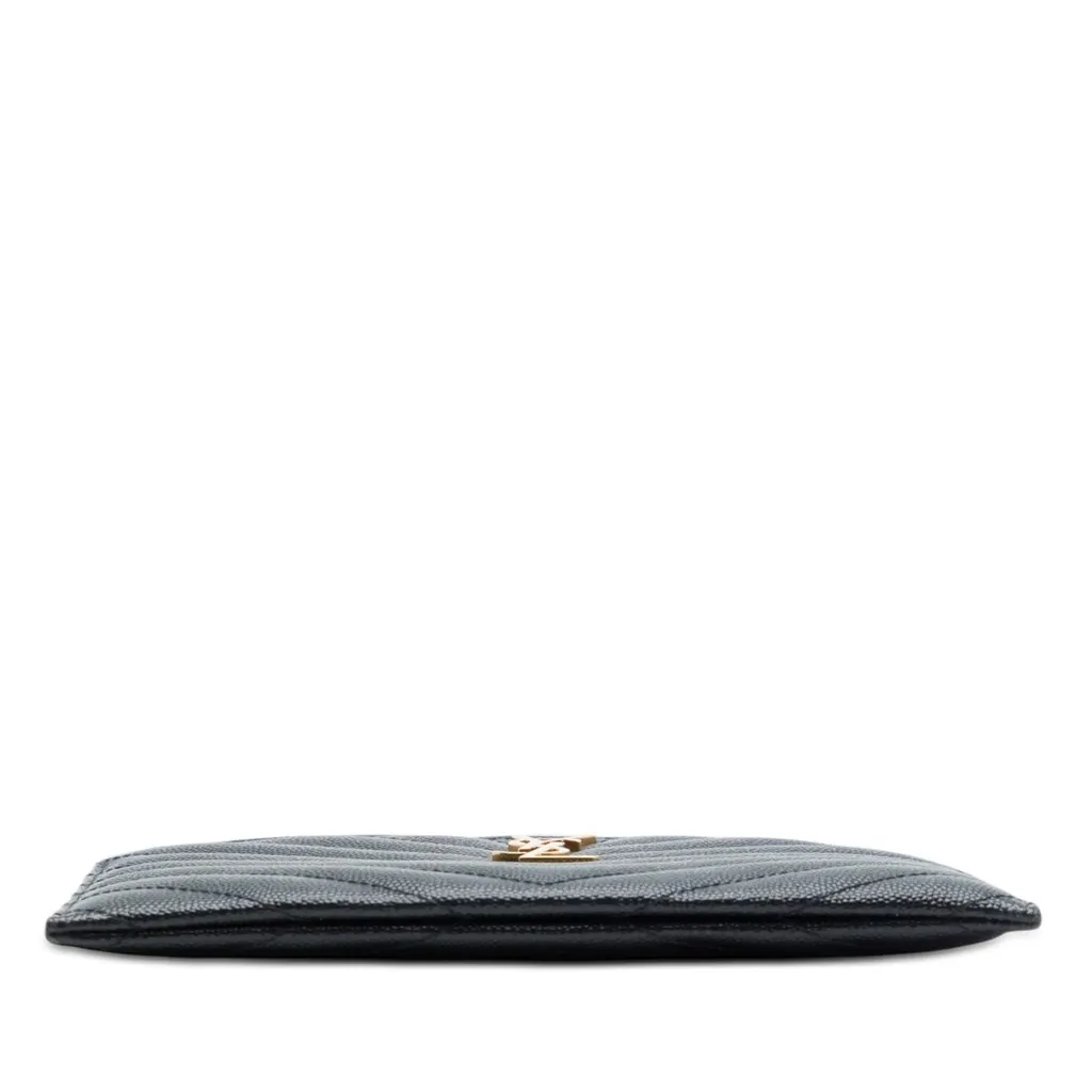 Saint Laurent Chevron Grain De Poudre Monogram Bill Pouch Black Leather Very good - Inside View