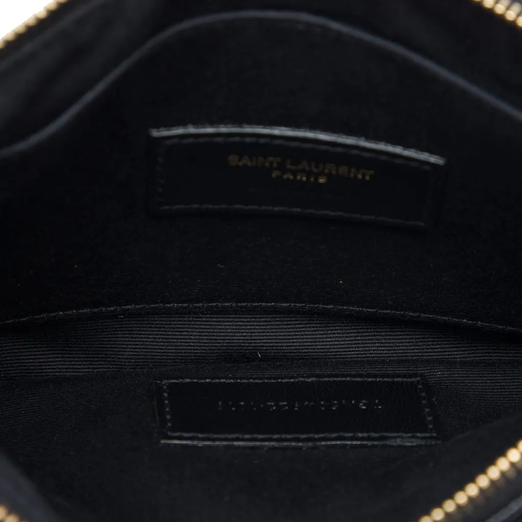 Saint Laurent Chevron Grain De Poudre Monogram Bill Pouch Black Leather Very good - Model View
