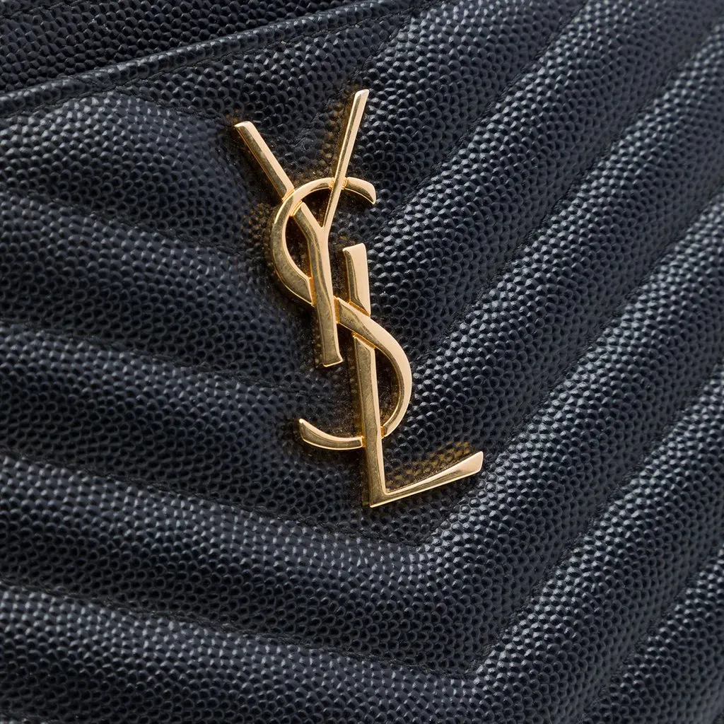Saint Laurent Chevron Grain De Poudre Monogram Bill Pouch Black Leather Very good - Box View