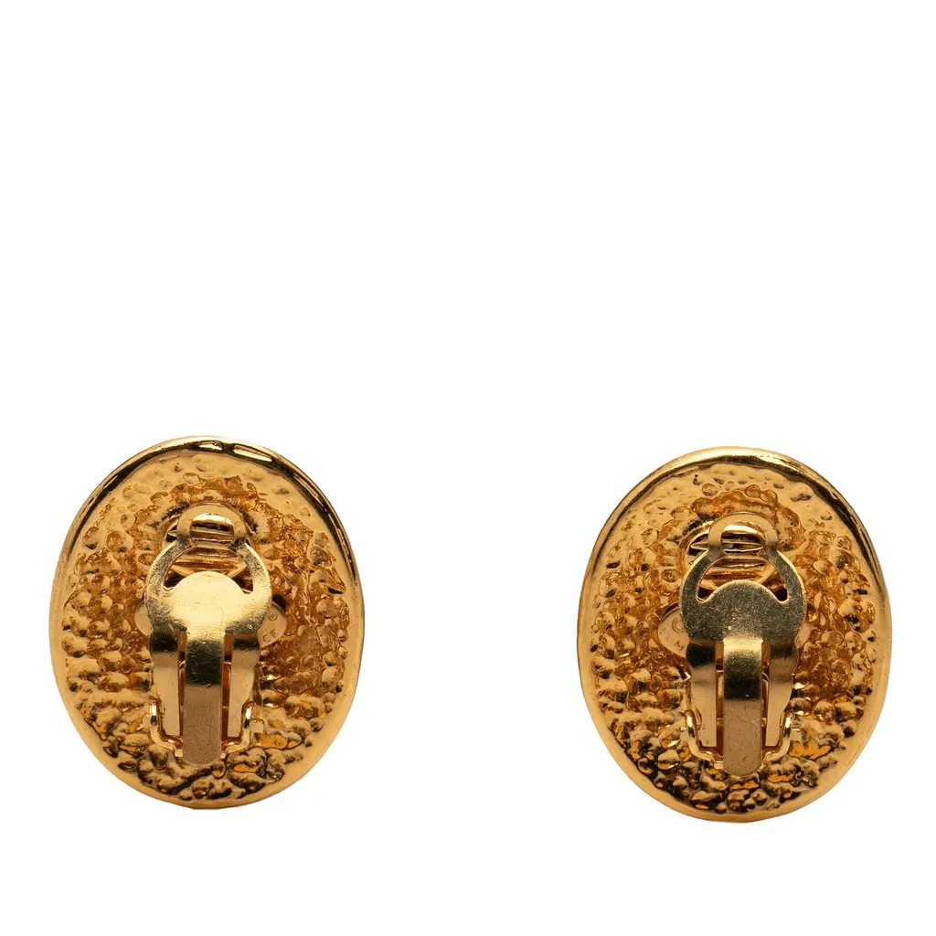 Chanel CC Gold Plated Oval Clip on Earrings Gold Metal Very good - Back View