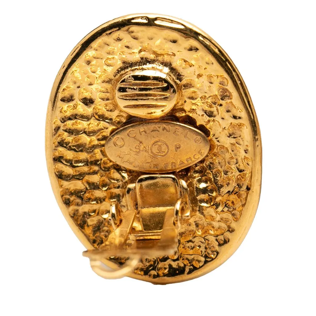 Chanel CC Gold Plated Oval Clip on Earrings Gold Metal Very good - Inside View