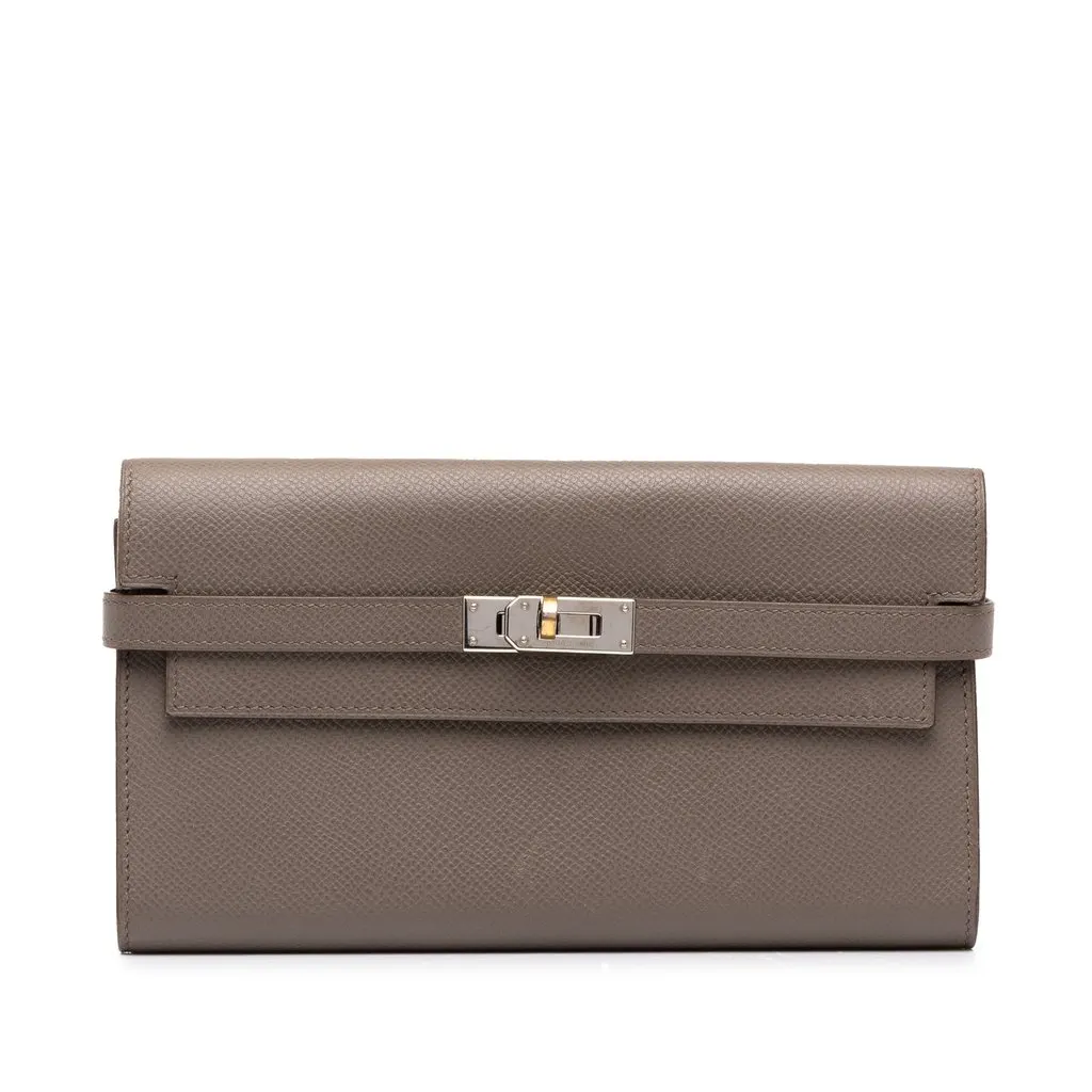 Hermès Epsom Kelly Long Wallet Brown Leather Good - Front View