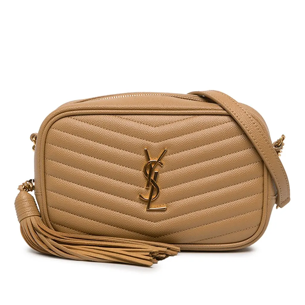 Saint Laurent Mini Chevron Grain de Poudre Monogram Lou Camera Bag Brown Leather Very good - Front View