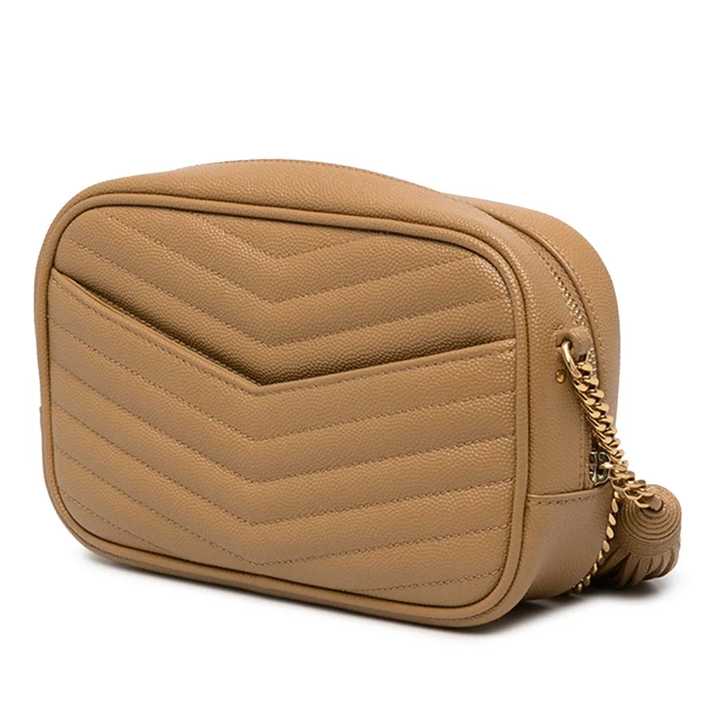 Saint Laurent Mini Chevron Grain de Poudre Monogram Lou Camera Bag Brown Leather Very good - Back View