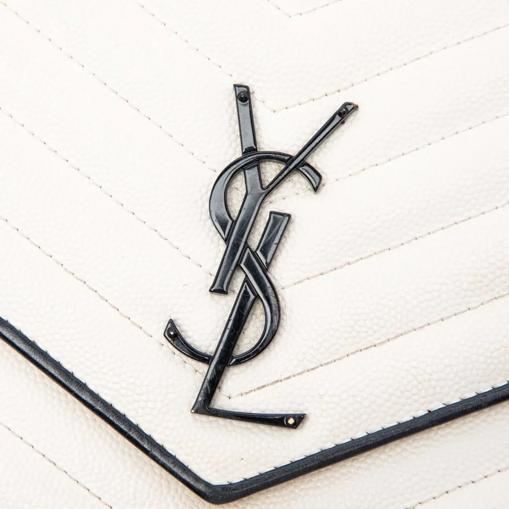 Saint Laurent Bicolor Grain De Poudre Chevron Classic Cassandre Chain Wallet White Leather Good - Box View