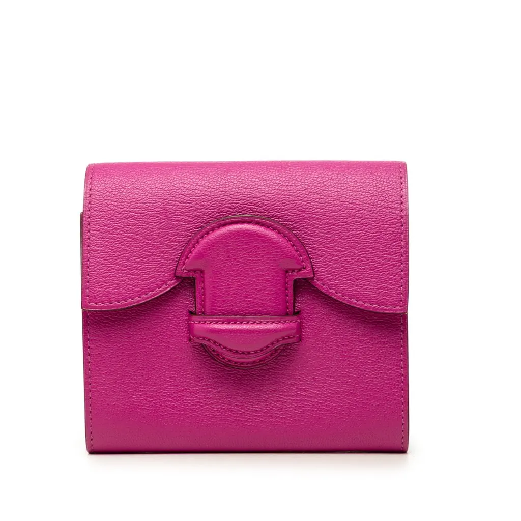 Hermès Chevre Mysore 1938 Compact Wallet Pink Leather Good - Front View