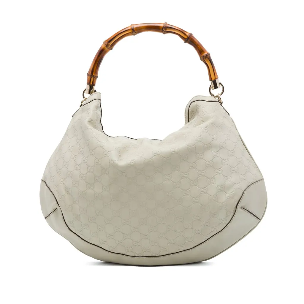 Gucci Guccissima Bamboo Peggy Satchel White Leather Very good - Front View