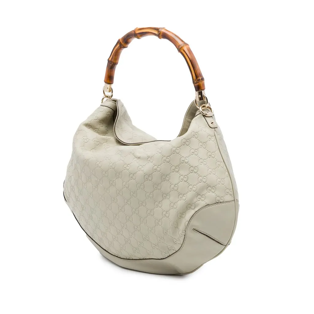Gucci Guccissima Bamboo Peggy Satchel White Leather Very good - Back View