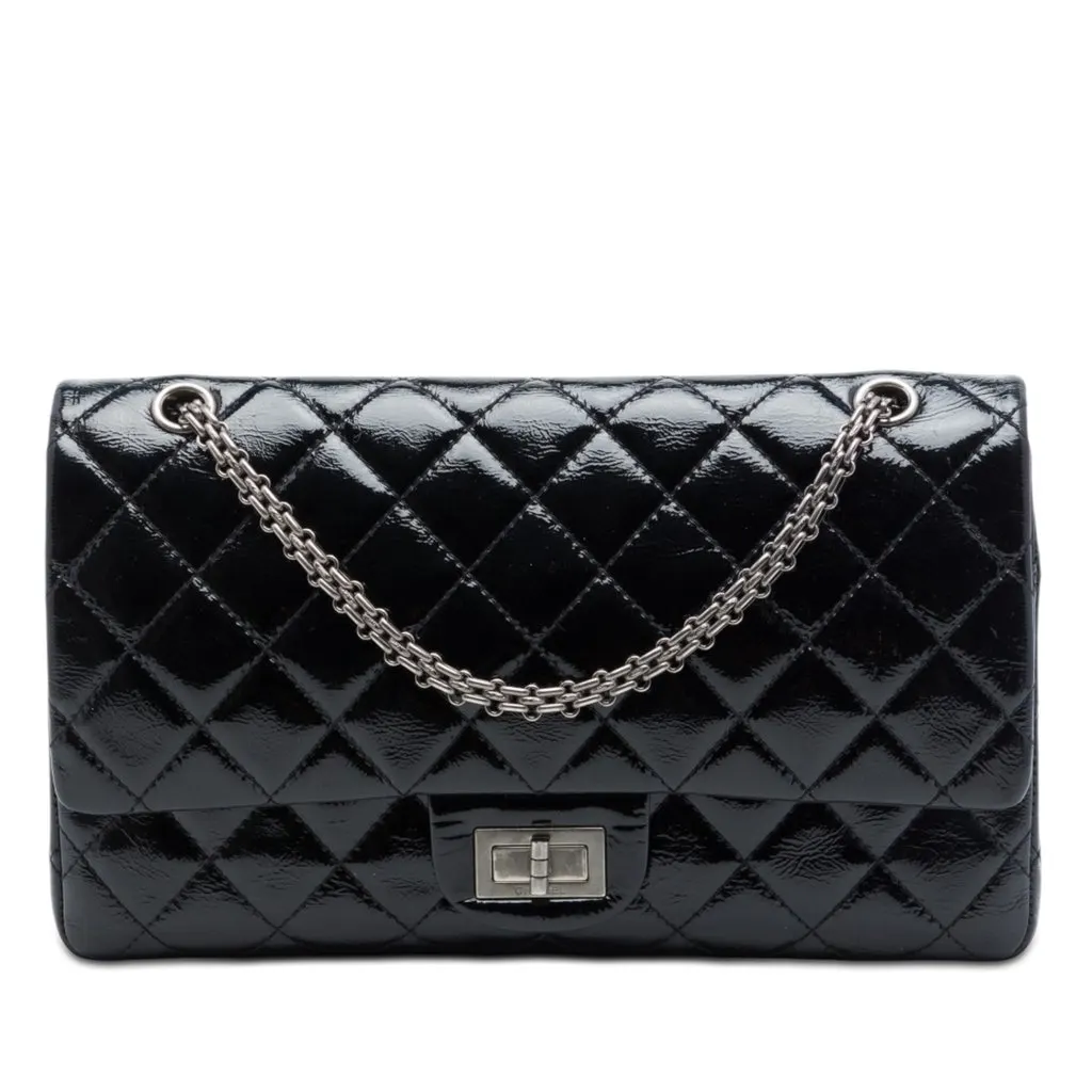 Chanel Quilted Crinkled Patent Reissue 2.55 Double Flap 227 Black Leather Very good - Front View
