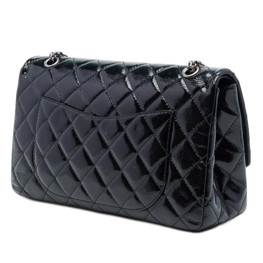 Chanel Quilted Crinkled Patent Reissue 2.55 Double Flap 227 Black Leather Very good - Back View
