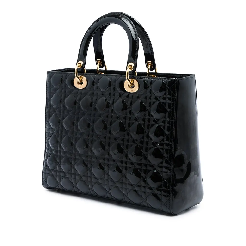 Dior Large Patent Cannage Lady Dior Black Leather Good - Back View