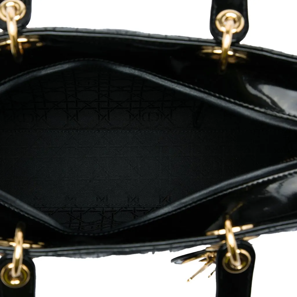 Dior Large Patent Cannage Lady Dior Black Leather Good - Model View