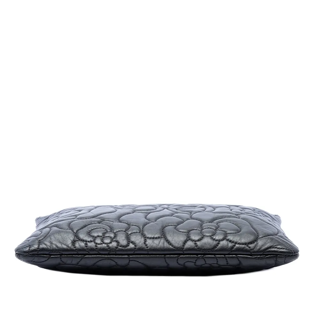 Chanel Medium CC Embossed Lambskin Camellia No 5 O Case Clutch Black Leather Very good - Inside View