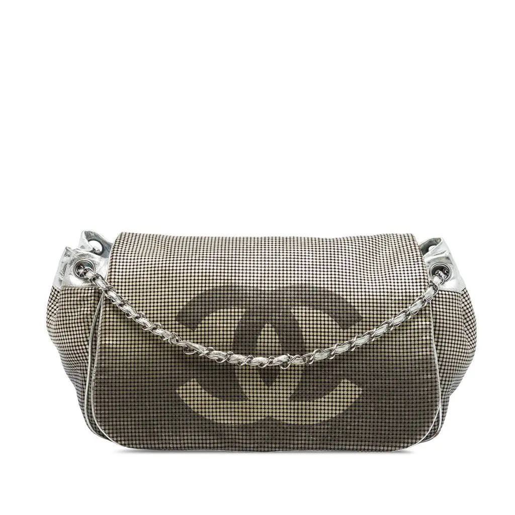Chanel Metallic Perforated Lambskin Hollywood Accordion Flap Gold Leather Very good - Front View