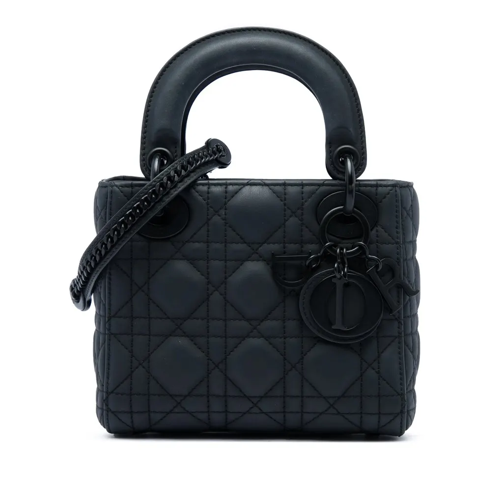 Dior Mini Ultra Matte Calfskin Cannage Lady Dior Black Leather Very good - Front View