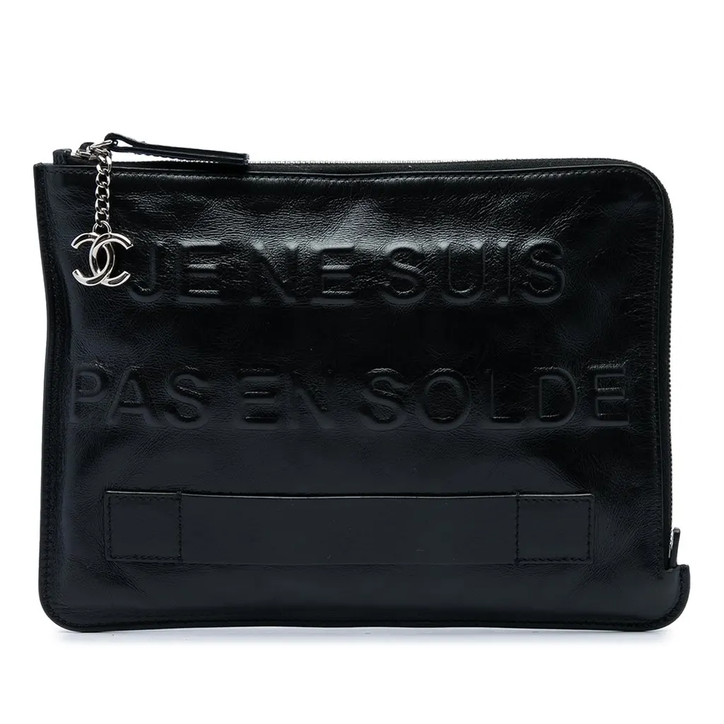 Chanel Distressed Calfskin Je Ne Suis Pas En Solde Clutch Black Leather Very good - Front View
