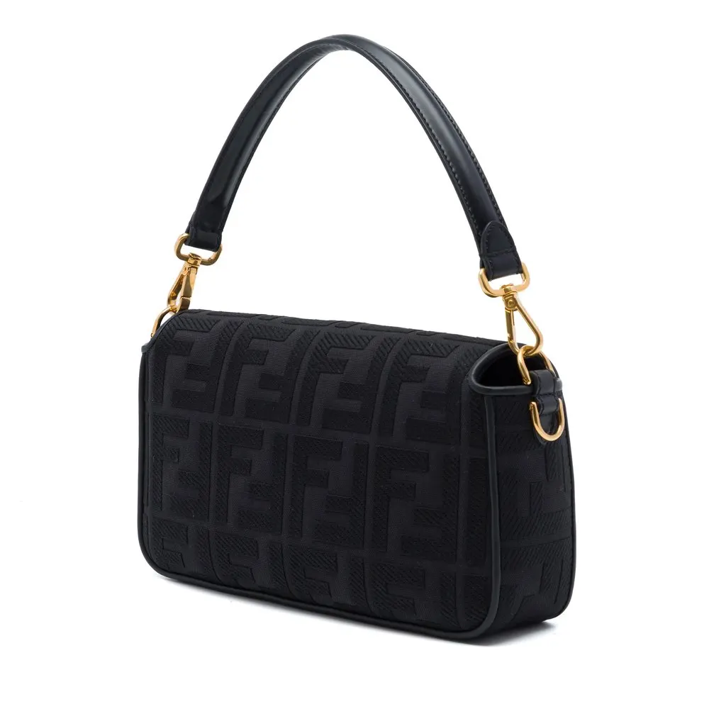 Fendi Zucca Embroidered Canvas Baguette Satchel Black Very good - Back View