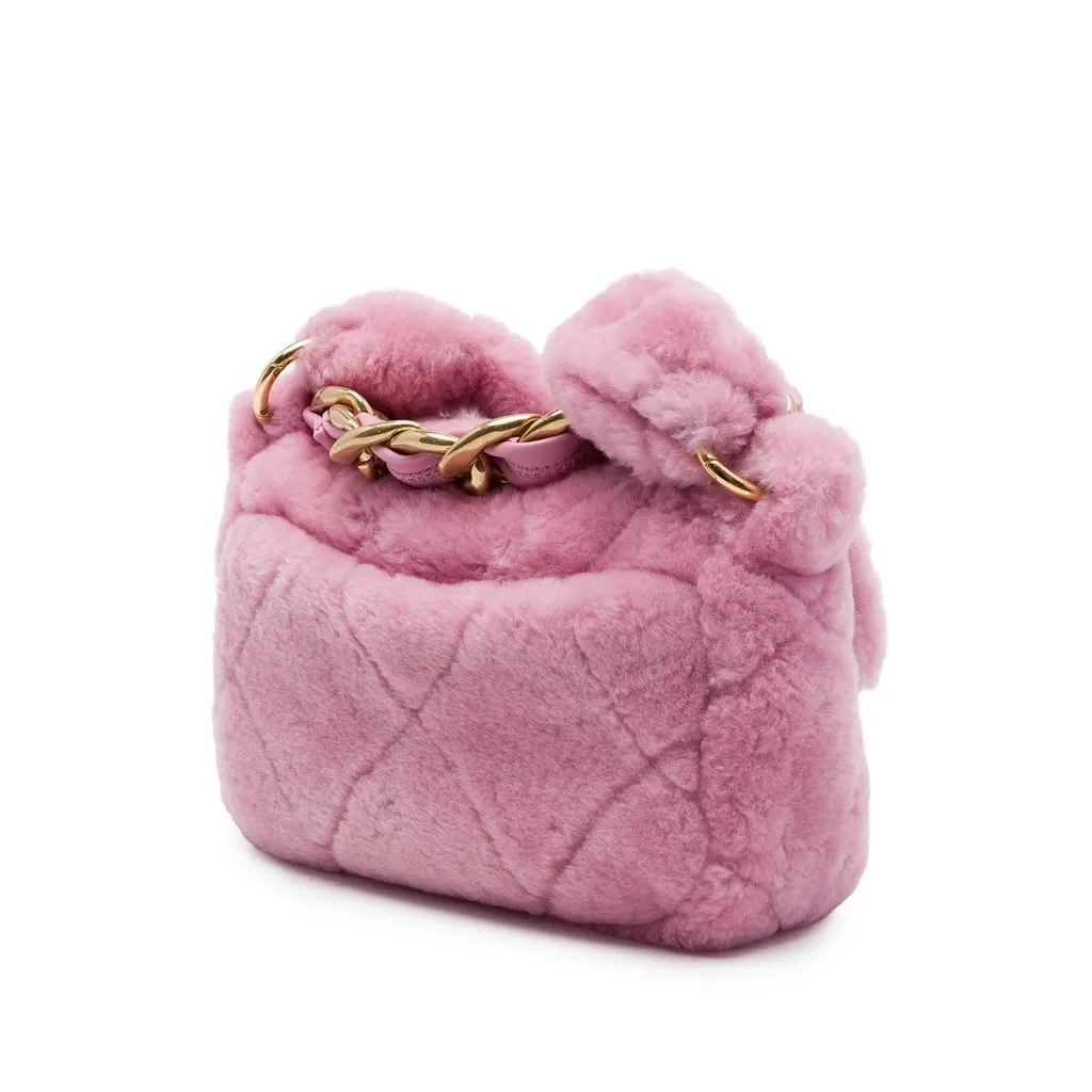 Chanel Quilted Shearling Coconing Single Flap Pink Shearling Very good - Back View