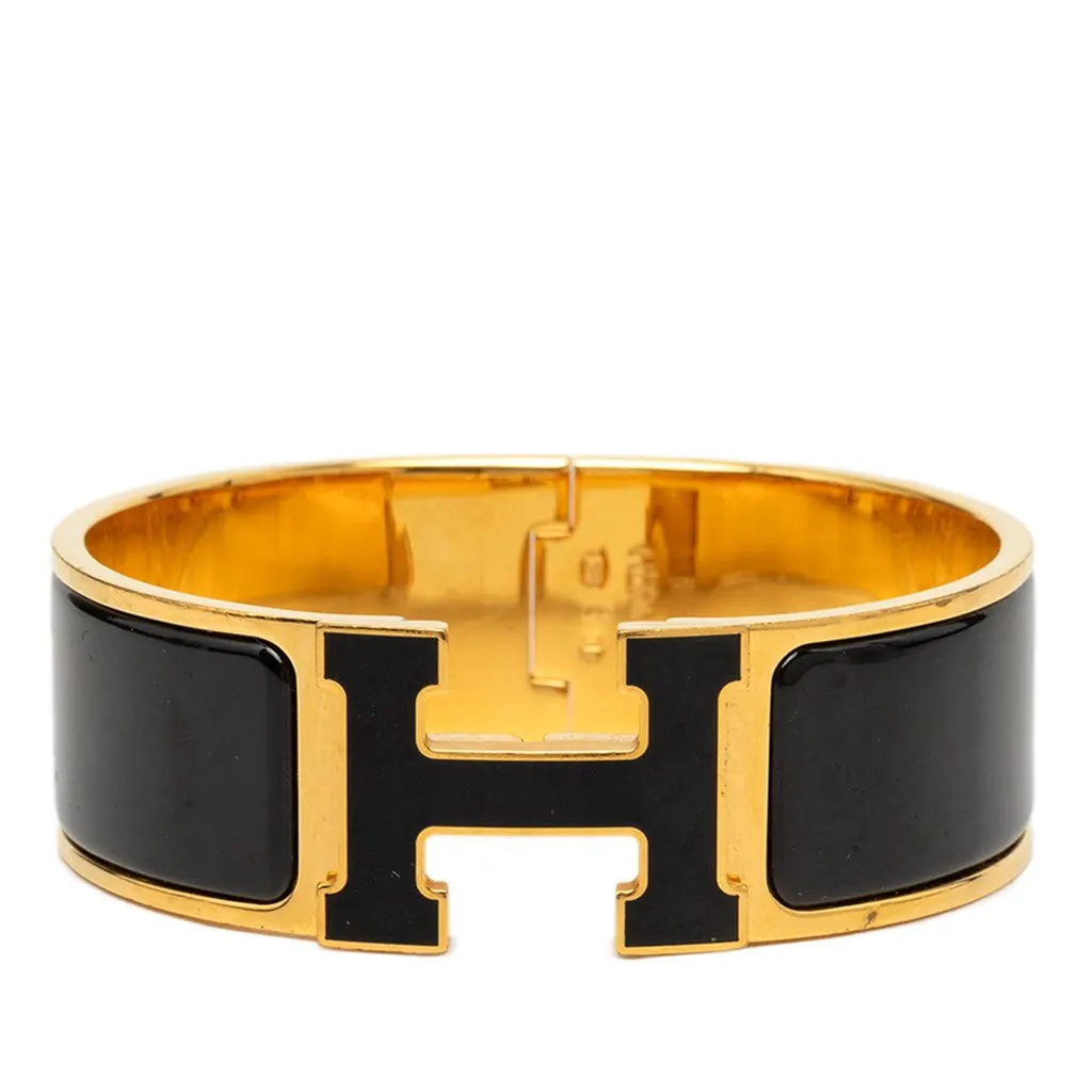 Hermès Wide Enamel Clic Clac H Bracelet PM Black Enamel Very good - Front View
