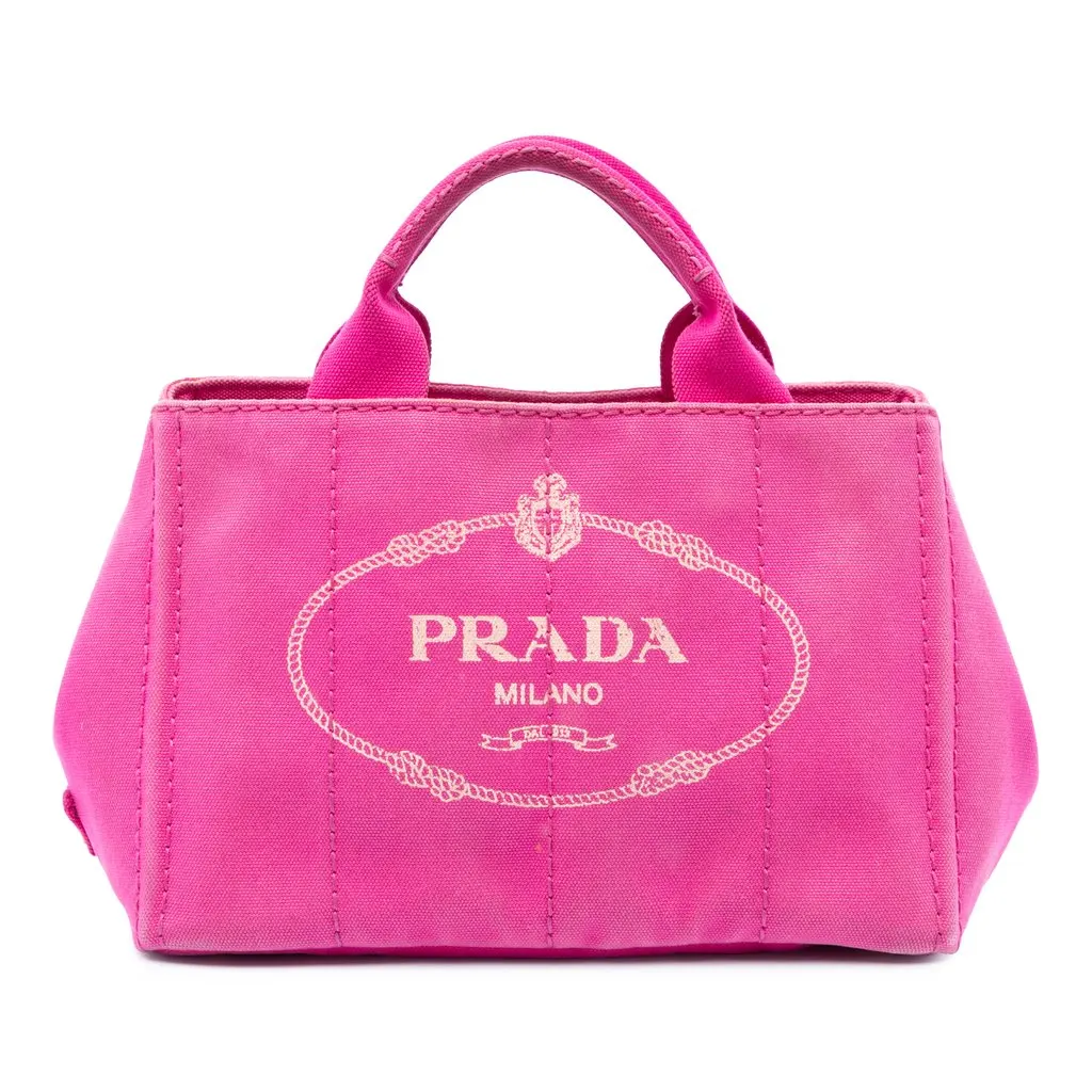 Prada Small Canvas Canapa Logo Tote Pink Good - Front View