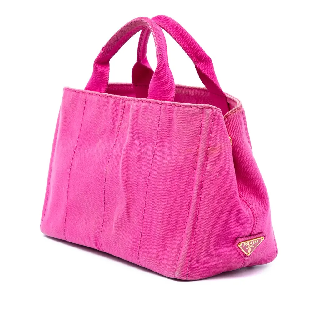 Prada Small Canvas Canapa Logo Tote Pink Good - Back View