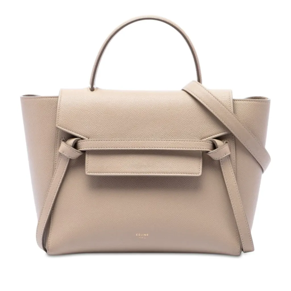Celine Micro Grained Calfskin Belt Bag Beige Leather Very good - Front View