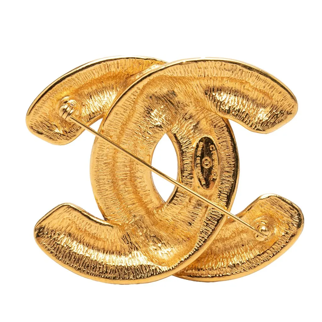 Chanel CC Gold Plated Quilted Brooch Gold Metal Very good - Back View