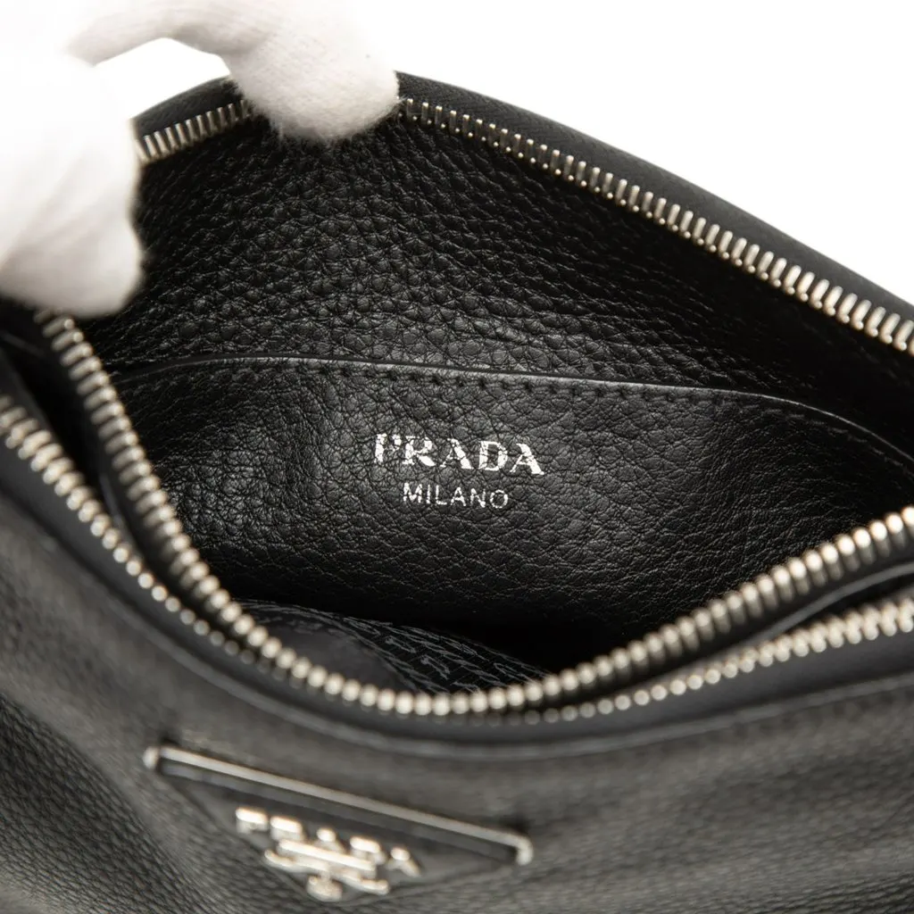 Prada Vitello Phenix Double Zip Crossbody Black Leather Very good - Box View