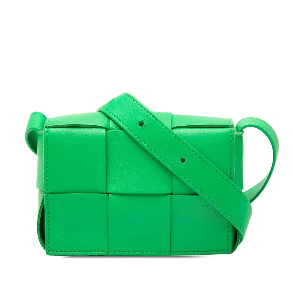 Bottega Veneta Candy Nappa Intrecciato Cassette Crossbody Green Leather Very good - Front View