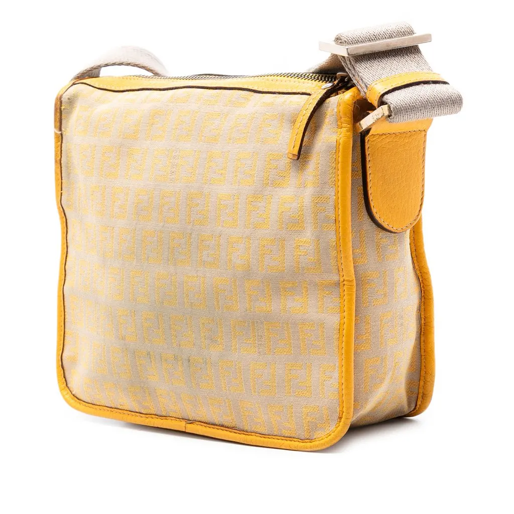 Fendi Zucchino Canvas F Charm Crossbody Beige Very good - Back View