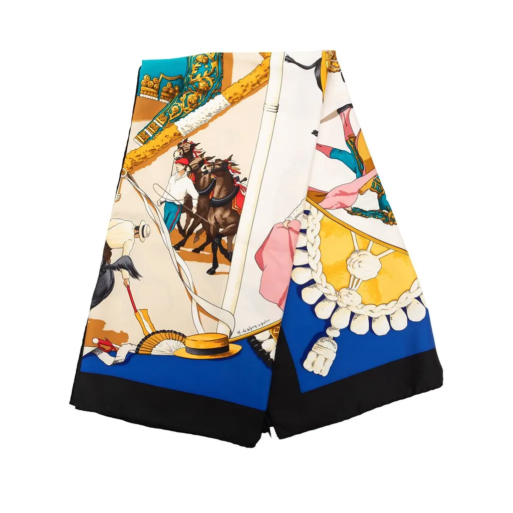 Hermès Plaza de Toros Silk Scarf 90 Beige Very good - Front View