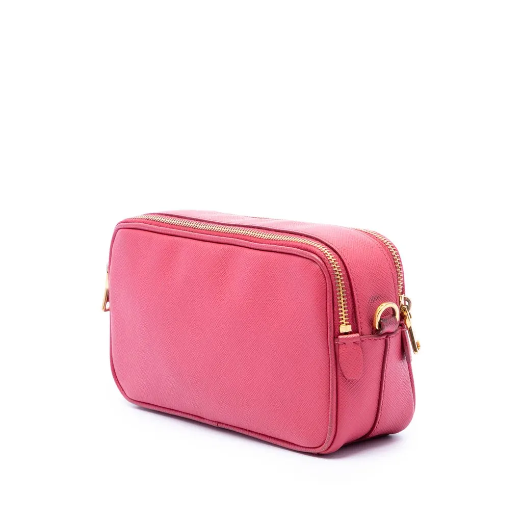 Prada Mini Saffiano Double Zip Camera Bag Pink Leather Very good - Back View