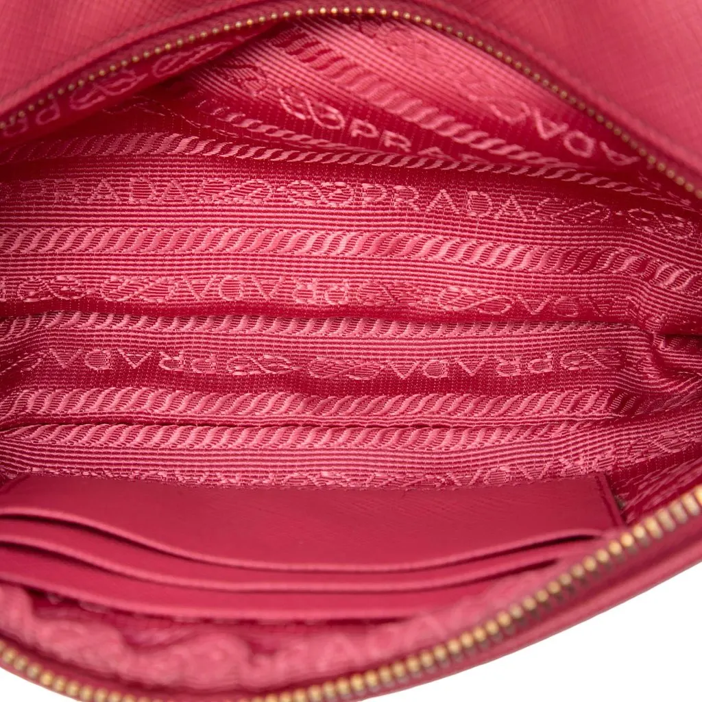 Prada Mini Saffiano Double Zip Camera Bag Pink Leather Very good - Model View