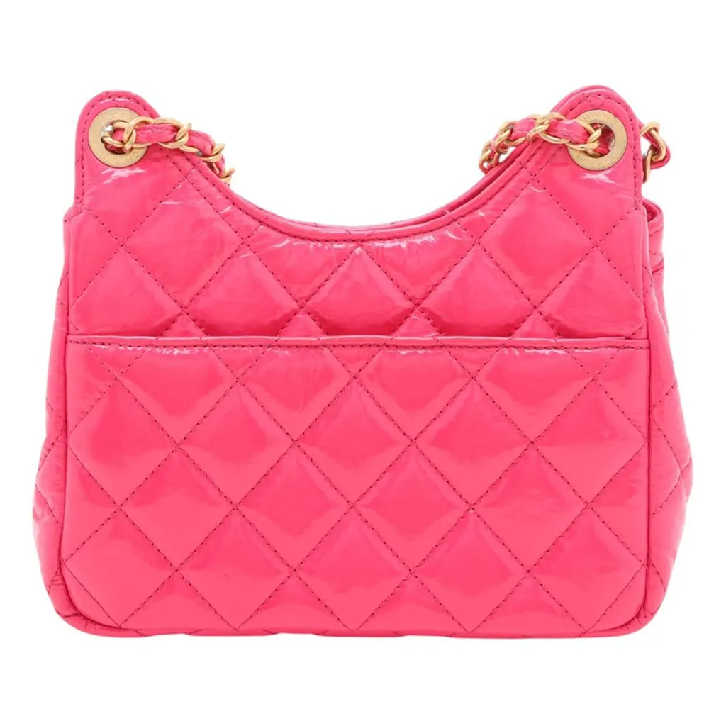 Chanel Medium Shiny Crumpled Calfskin Wavy CC Hobo Pink Leather Very good - Back View