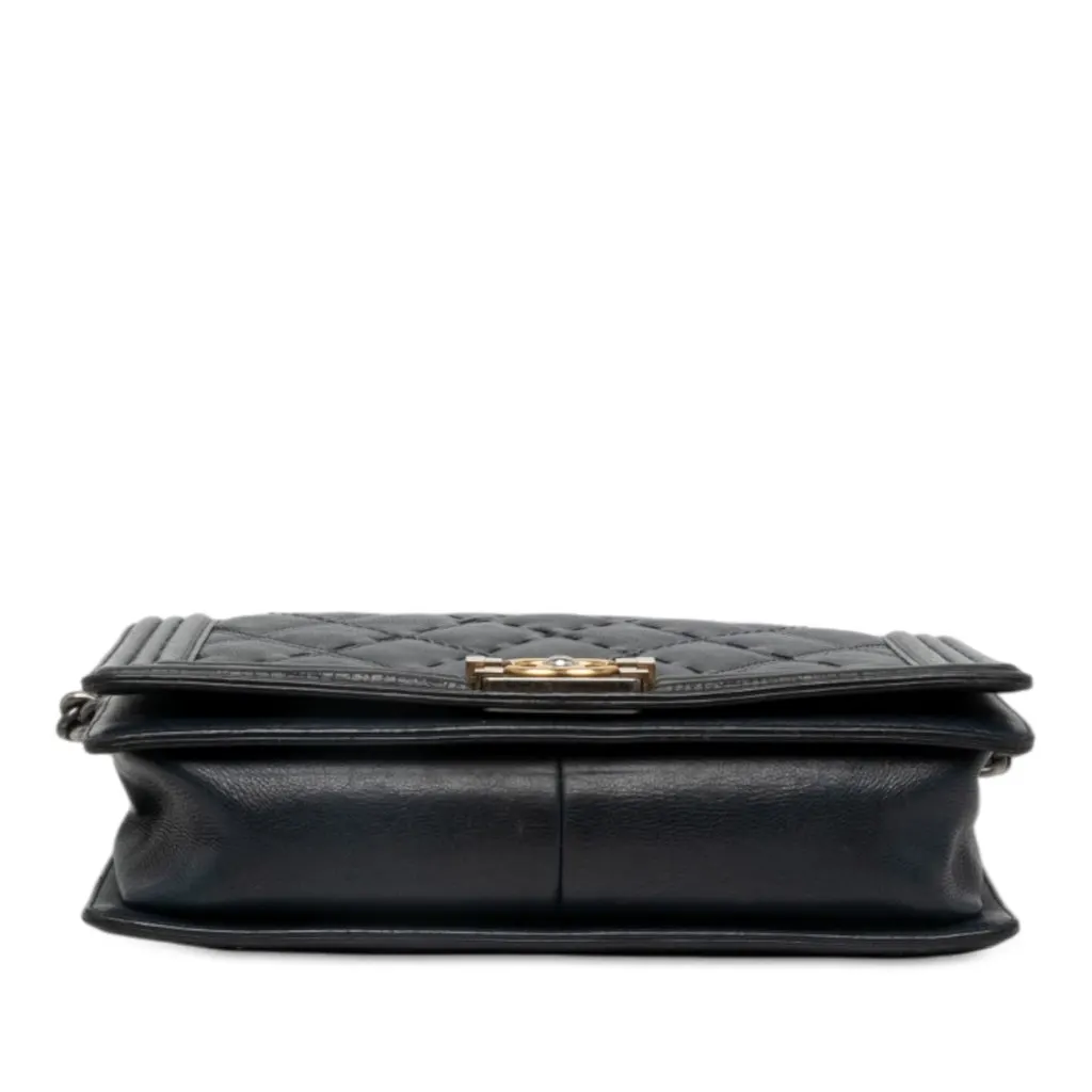Chanel Medium Quilted Calfskin Wild Stitch Boy Flap Black Leather Good - Inside View