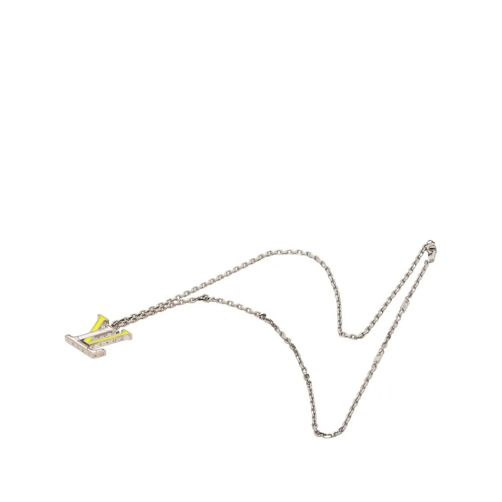 Louis Vuitton Brass Enamel Resin LV Colors Pendant Necklace Silver Metal Very good - Front View