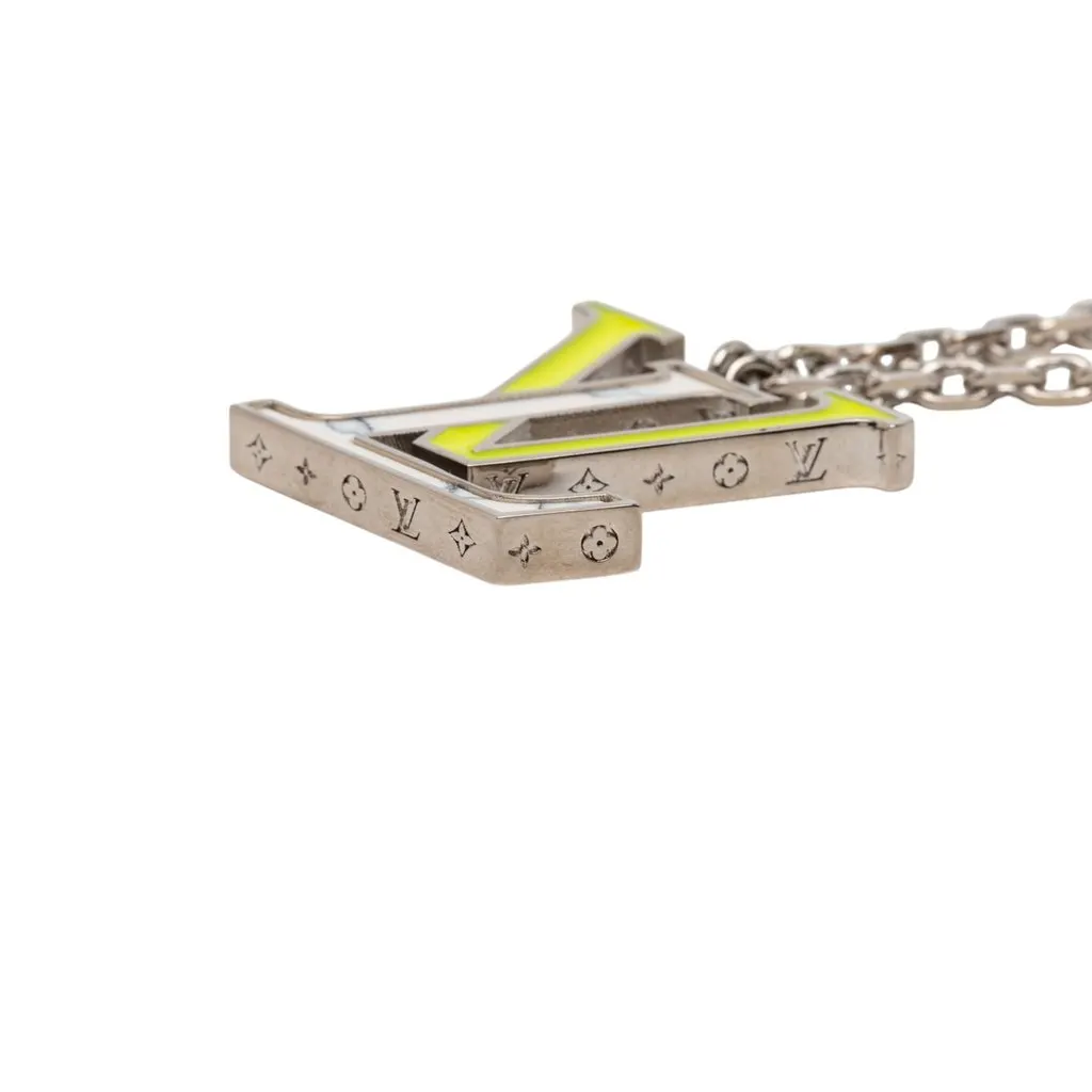 Louis Vuitton Brass Enamel Resin LV Colors Pendant Necklace Silver Metal Very good - Model View