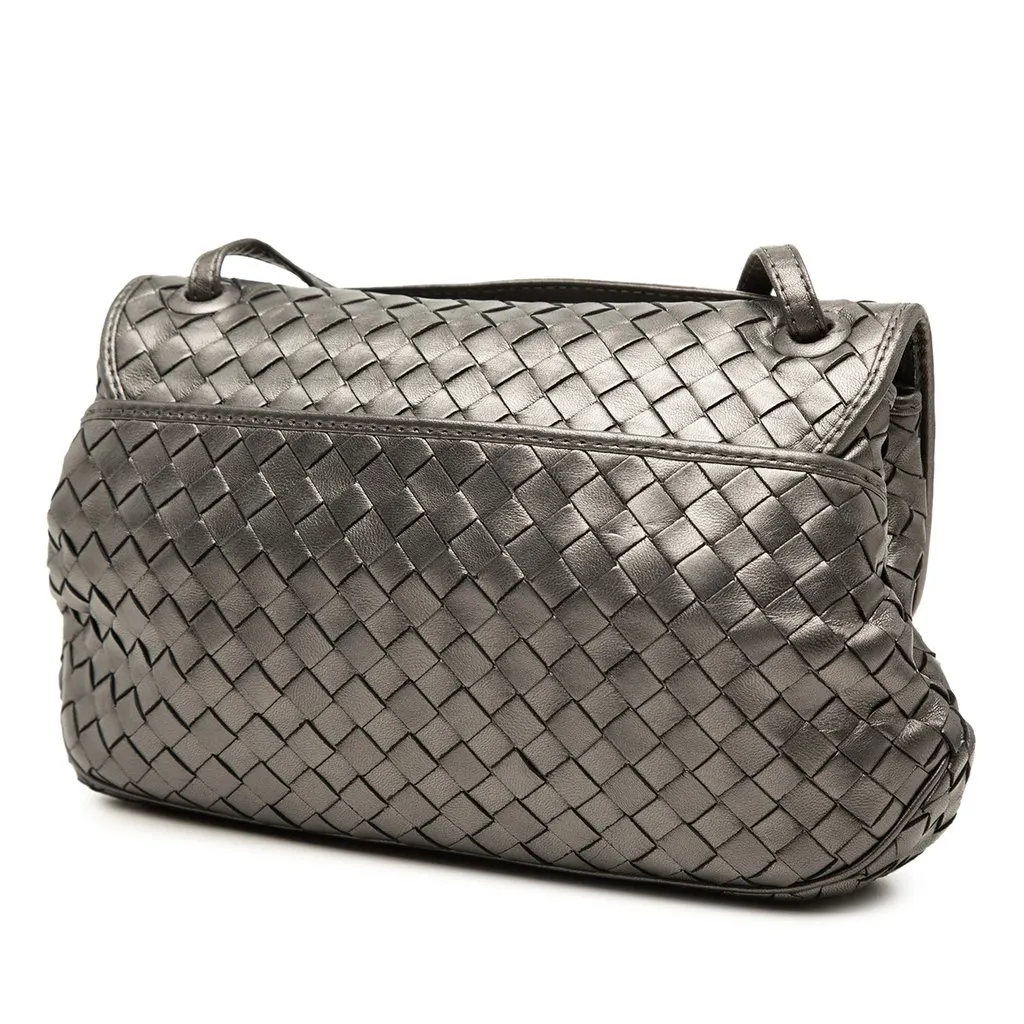 Bottega Veneta Metallic Nappa Intrecciato Flap Silver Leather Very good - Back View