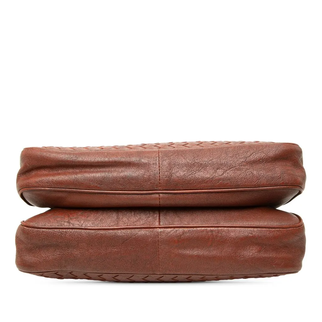 Bottega Veneta Intrecciato Trimmed Nappa Double Flap Shoulder Bag Brown Leather Good - Inside View