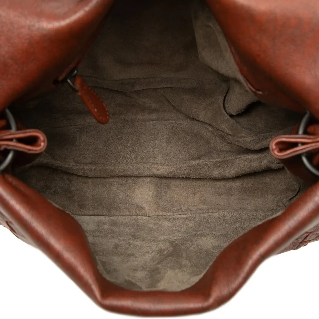 Bottega Veneta Intrecciato Trimmed Nappa Double Flap Shoulder Bag Brown Leather Good - Model View