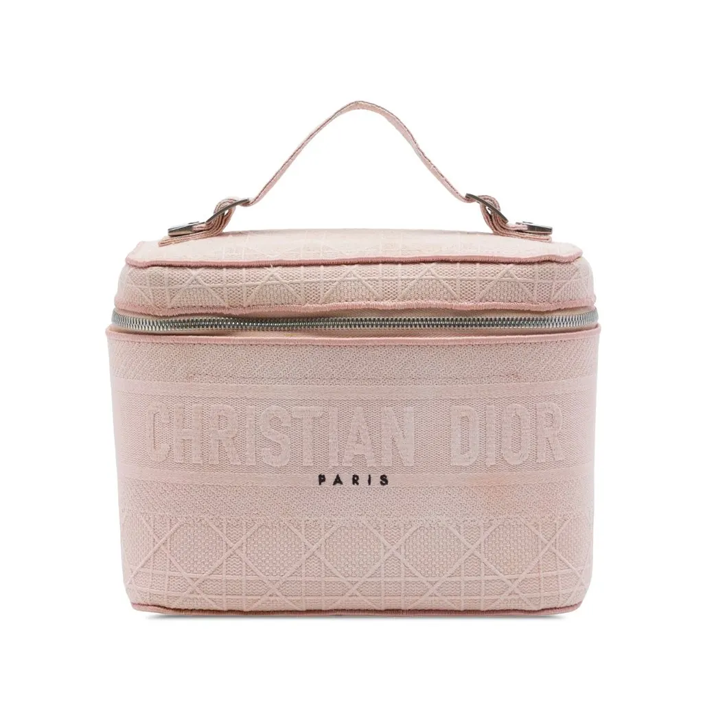Dior Diortravel Canvas Cannage D Lite Vanity Case Pink Very good - Front View