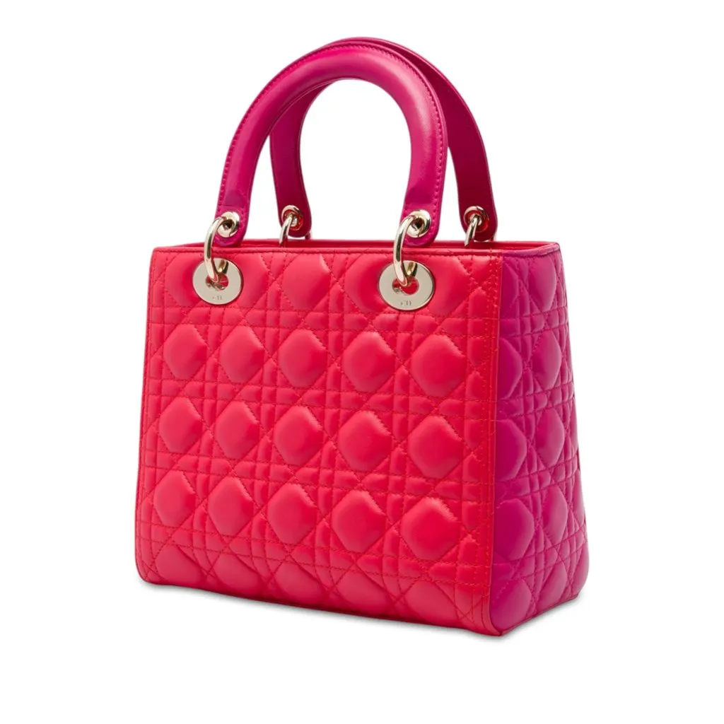 Dior Medium Bicolor Lambskin Cannage Lady Dior Red Leather Very good - Back View